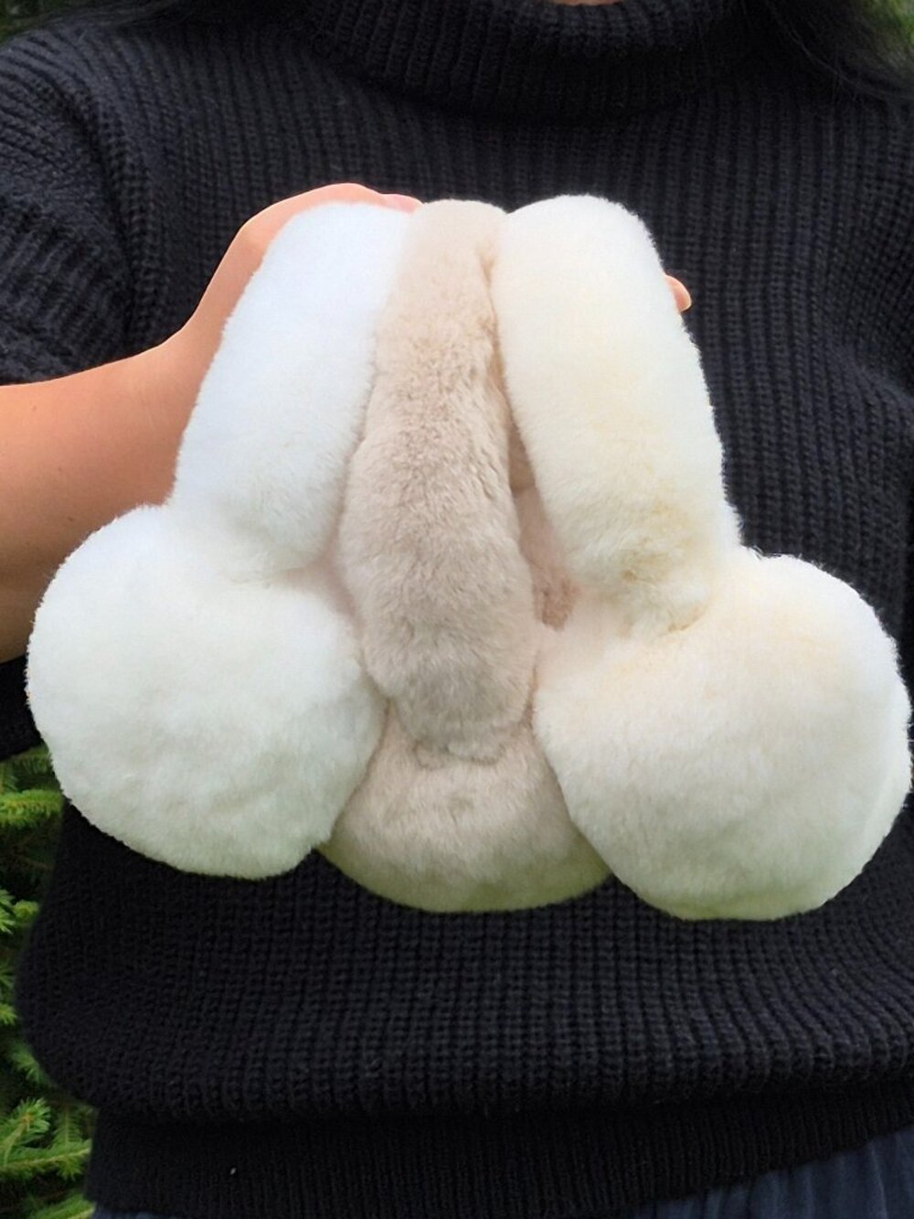 Beige Full Fur Winter Earmuffs, Real Rabbit Fur Head Accessory, Warm Headband - Picture 6 of 7
